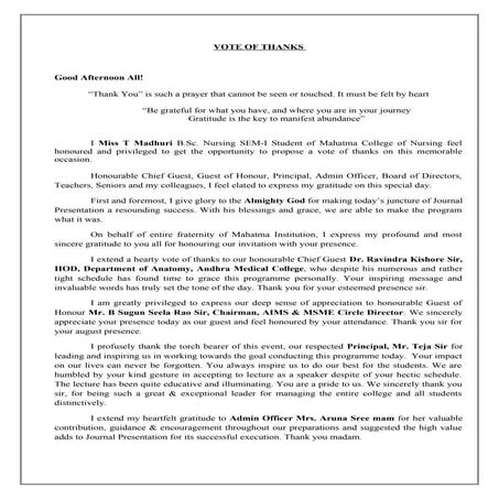 Vote of Thanks.docx way of presenting vote of thanks