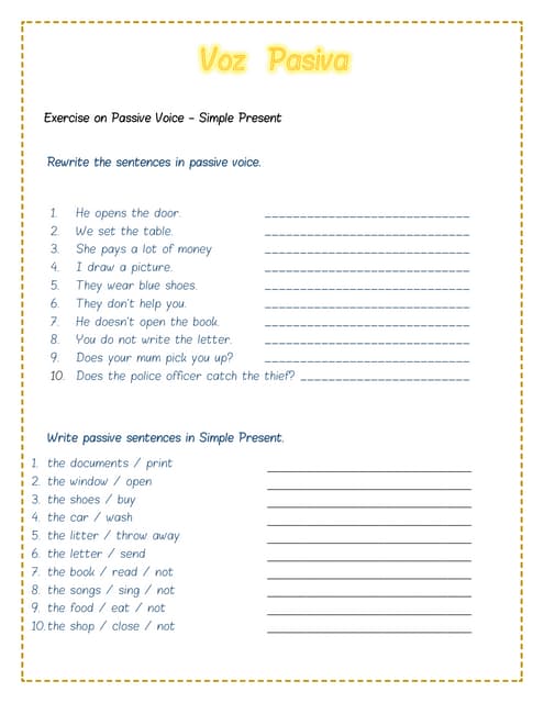 Passive Voice Exercise Active And Passive Voice Exercises (Narration)