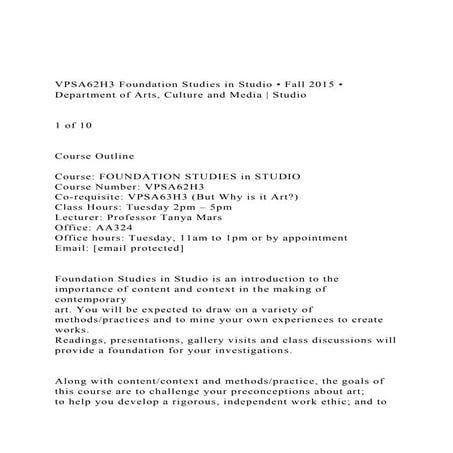 VPSA62H3 Foundation Studies in Studio • Fall 2015 • Department.docx