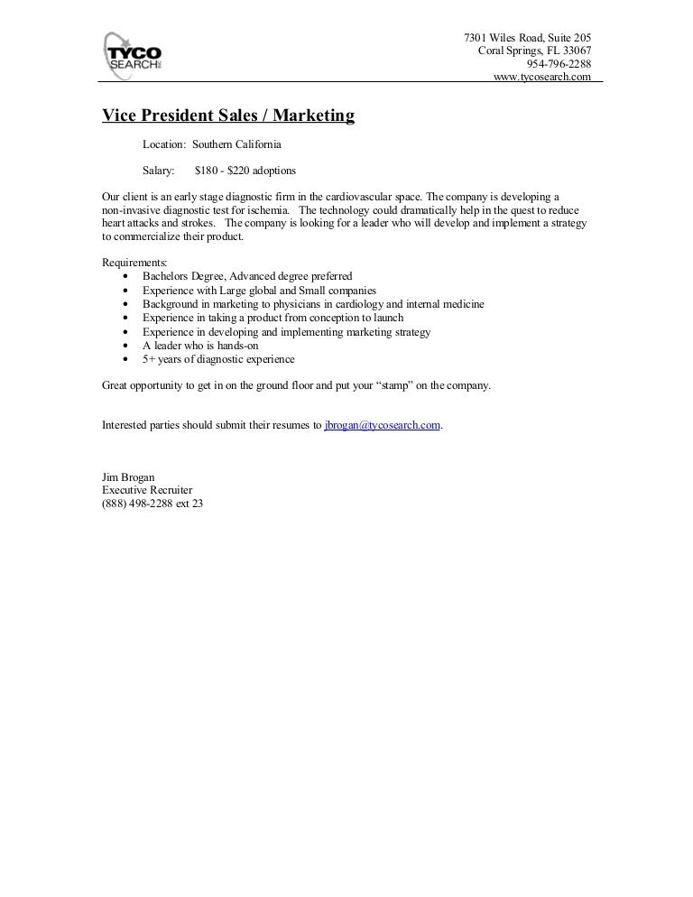 Vp Sales Marketing Cardio Job Description