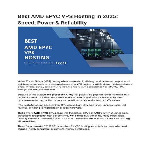 VPS Hosting on AMD EPYC CPUs – Power, Speed & Reliability