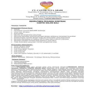 Rekruitmen canTik salon bali