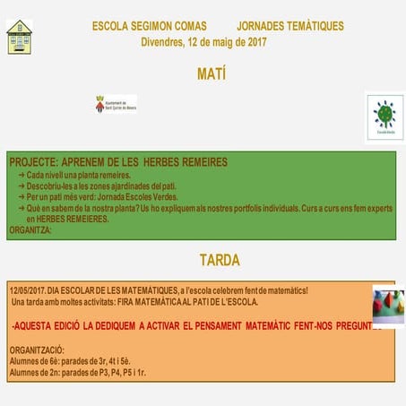 JORNADES TEMÀTIQUES: herbes remeireres i dia de les matemàtiques