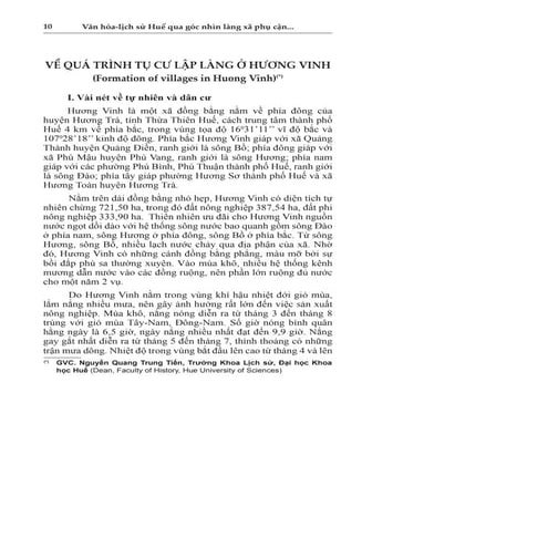 VỀ QUÁ TRÌNH TỤ CƯ LẬP LÀNG Ở HƯƠNG VINH