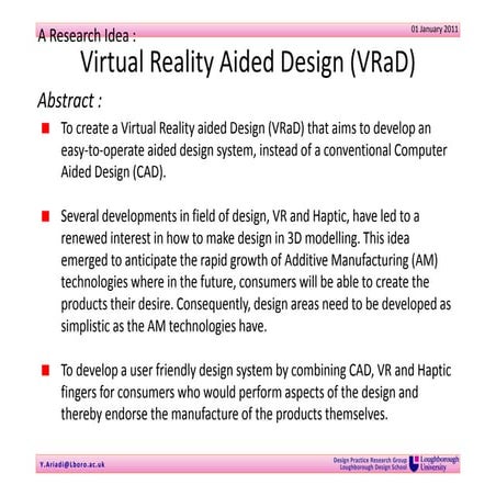 Virtual Reality Aided Design - Loughborough Design School - Yudhi Ariadi