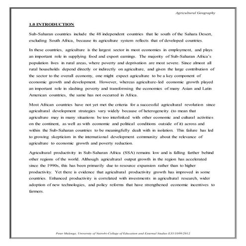 Role of agriculture in economic development of the ssa | DOCX