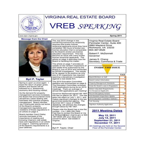 VREB Real Estate Newsletter Spring 2011