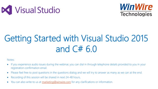 Getting Started with Visual Studio 2015 and C# 6.0 