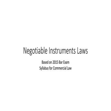 Outline for Negotiable Instruments Law (Bar Exam 2015)