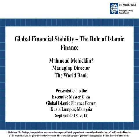 Global Financial Stability – The Role of Islamic Finance
