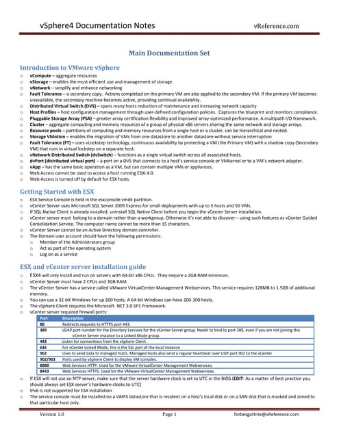 VMWare VSphere4 Documentation Notes