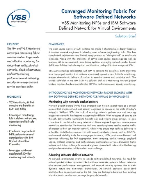 Converged Monitoring Fabric for SDN-based Environments, an IBM and VSS Monito...