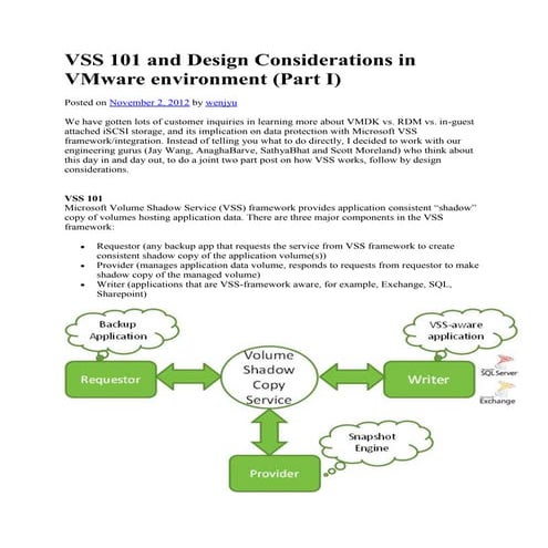 Vss 101 and design considerations in v mware environment