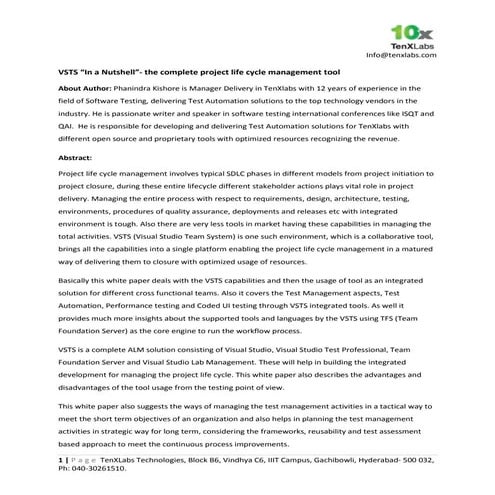 VSTS in a nutshell  for project lifecycle management