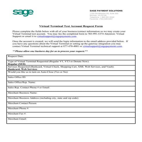 Sage Payment Services Test Account Request Form
