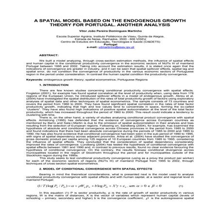 A SPATIAL MODEL BASED ON THE ENDOGENOUS GROWTH | PDF