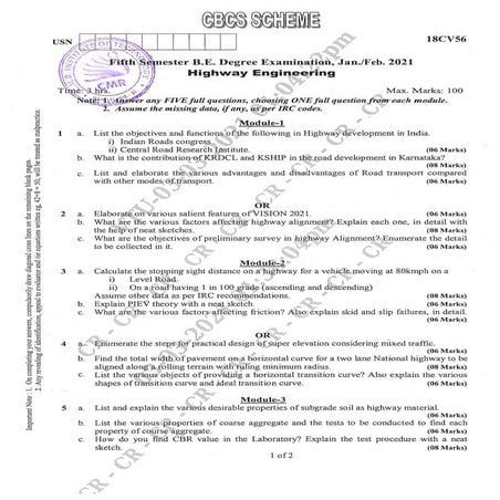 VTU exam Question Paper with Solution of 18CV56 HIGHWAY ENGINEERING Jan-2021-...