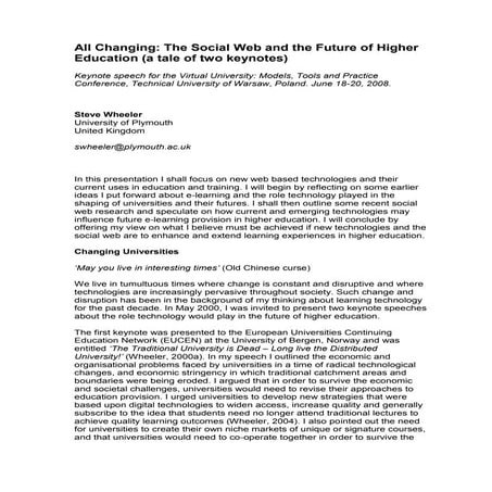 All Changing: The Social Web and the Future of Higher Education