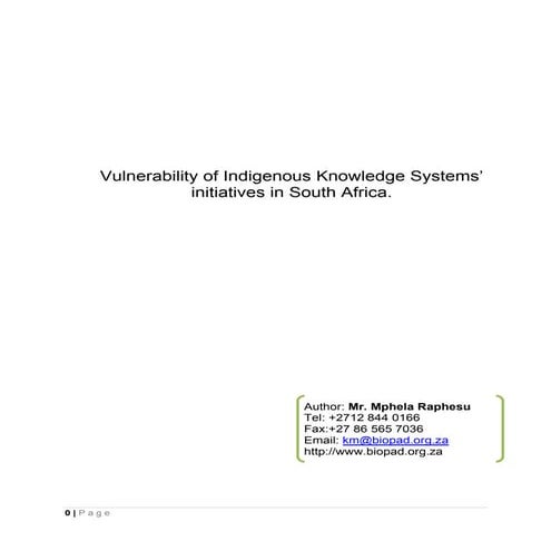 Vulnerability of Indigenous Knowledge Management Systems in South Africa