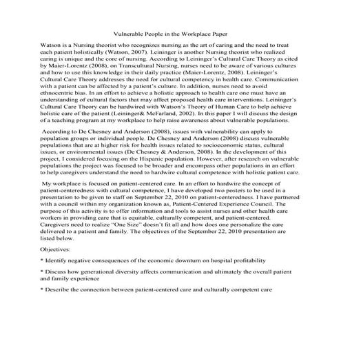 Vulnerable population in the workplace