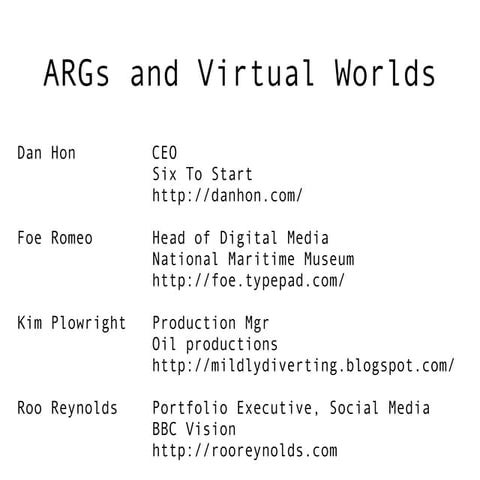 ARG Panel at VWLondon