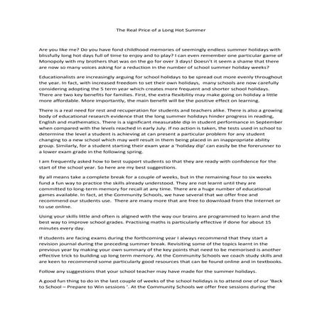 Reducing the length of the summer holiday