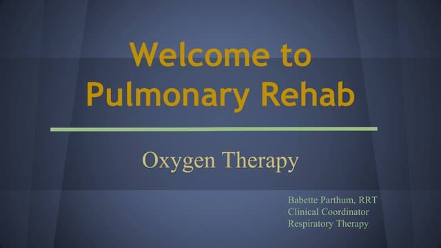 Lecture 6: Oxygen Therapy