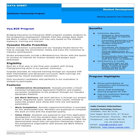 Vyasaka Bridging Education to Enterprise DataSheet