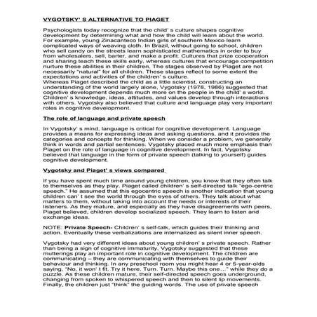 Vygotsky's alternative to piaget