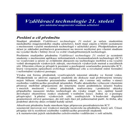 Vzdělávací technologie 21. století - sylabus