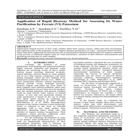Application of Rapid Bioassay Method for Assessing Its Water Purification by ...