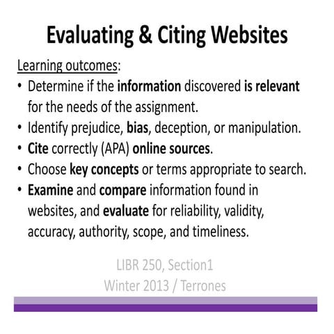 W13 libr250 evaluating and citing websites1