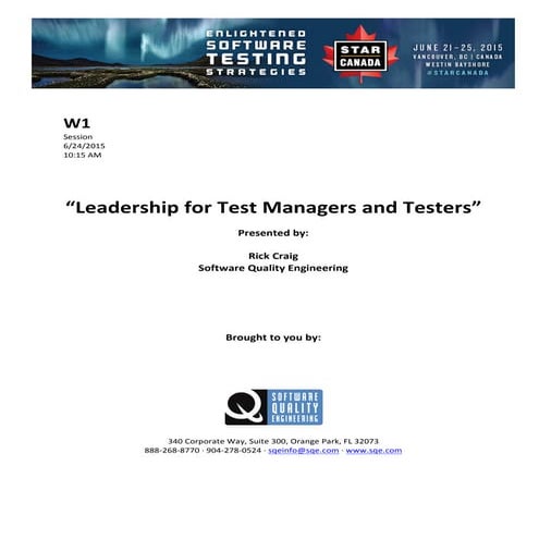 Leadership for Test Managers and Testers