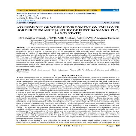 ASSESSMENET OF WORK ENVIRONMENT ON EMPLOYEE JOB PERFORMANCE (A STUDY OF ...