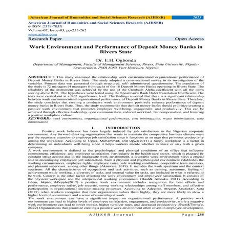 A STUDY ON THE IMPACT OF WORK ENVIRONMENT ON EMPLOYEE PERFORMANCE | PDF