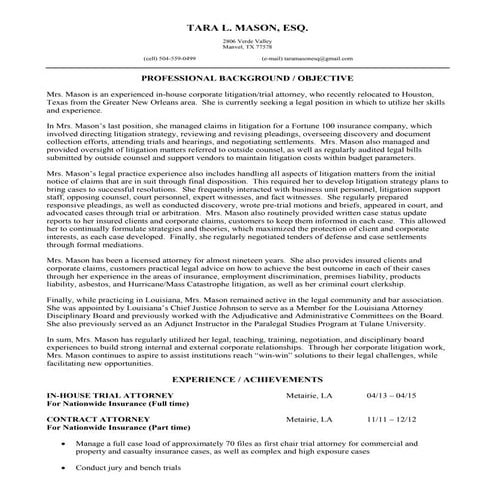 Tara Mason's Resume as of 8.19.15