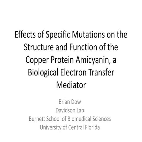 Effects of Specific Mutations on the Structure and Function of the ...