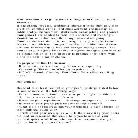 W6 discussion 1 organizational change plancreating small victorie