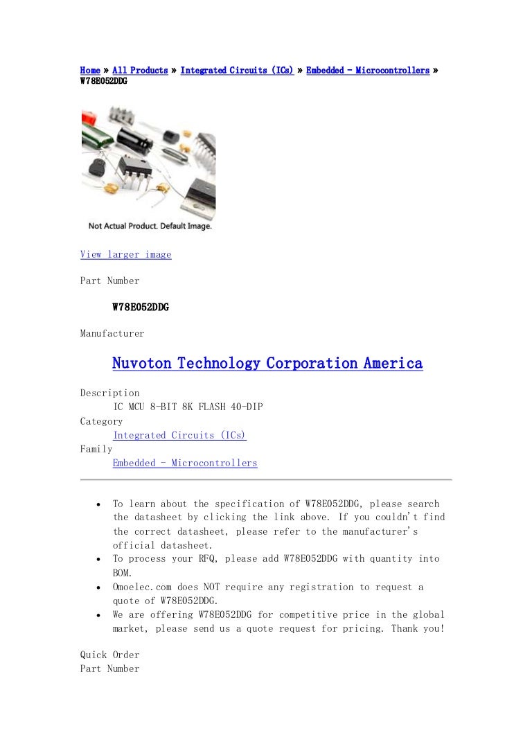 W78E052DDG -Nuvoton Technology Corporation America - omoelec.com