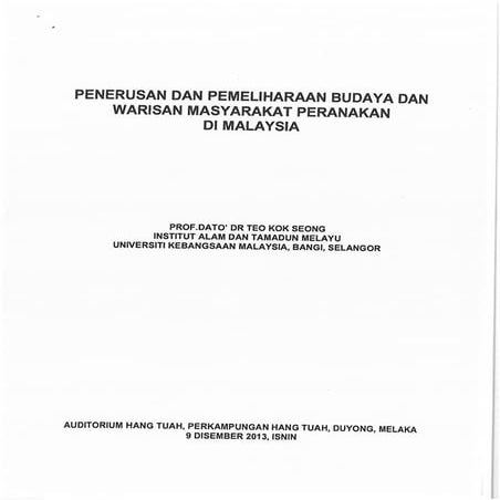 Wacana peranakan di malaysia   penerus dan pemeliharaan budaya dan warisan ma...