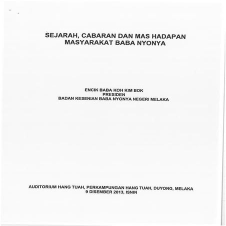 Wacana peranakan di malaysia  sejarah, cabaran dan masa hadapan masyarakat ba...