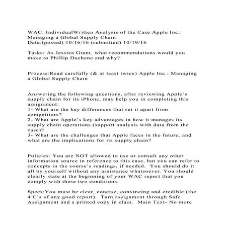 WAC IndividualWritten Analysis of the Case Apple Inc. Managing .docx