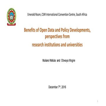 Benefits of Open Data and Policy Developments, perspectives from research ins...