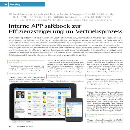 Interne APP safebook zur Effizienzsteigerung im Vertriebsprozess