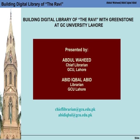 Building Digital Library of “The Ravi” with Greenstone at GC University Lahore