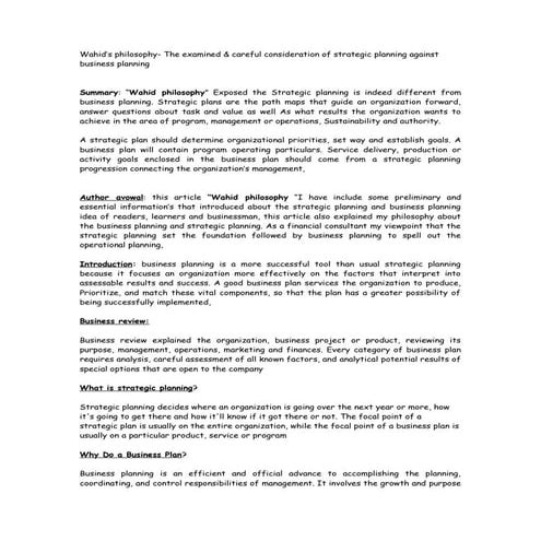 Wahid’s philosophy  the examined & careful consideration of strategic plannin...