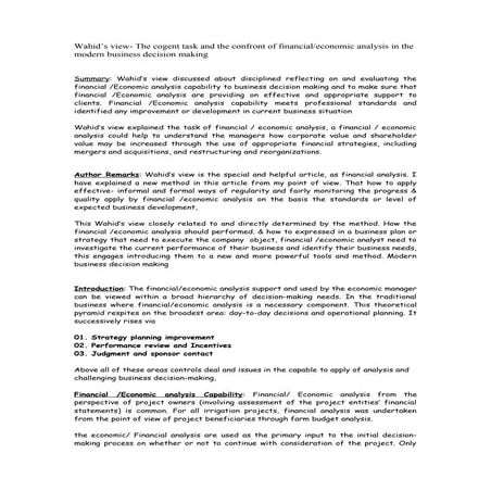 Wahid’s view  the cogent task and the confront of financialeconomic analysis ...