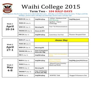 Waihi college 2015 printable calend...