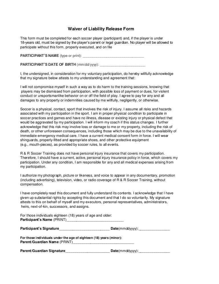 Waiver of liability realease form