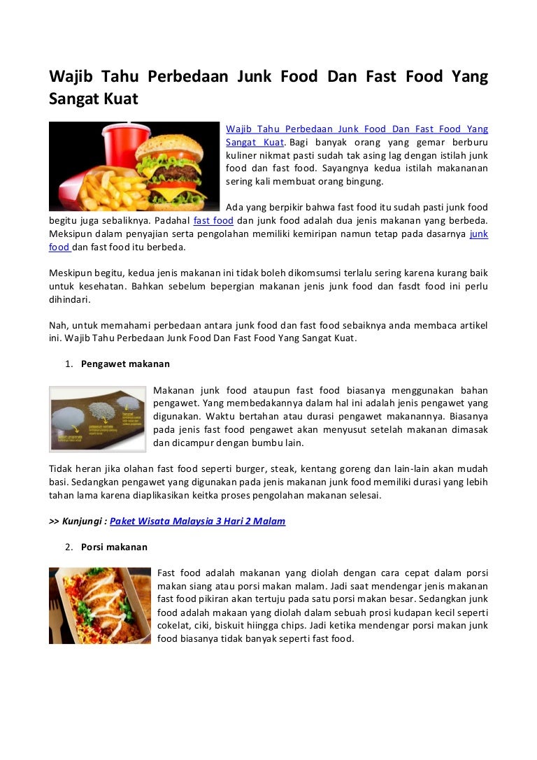 Wajib Tahu Perbedaan Junk Food Dan Fast Food Yang Sangat Kuat